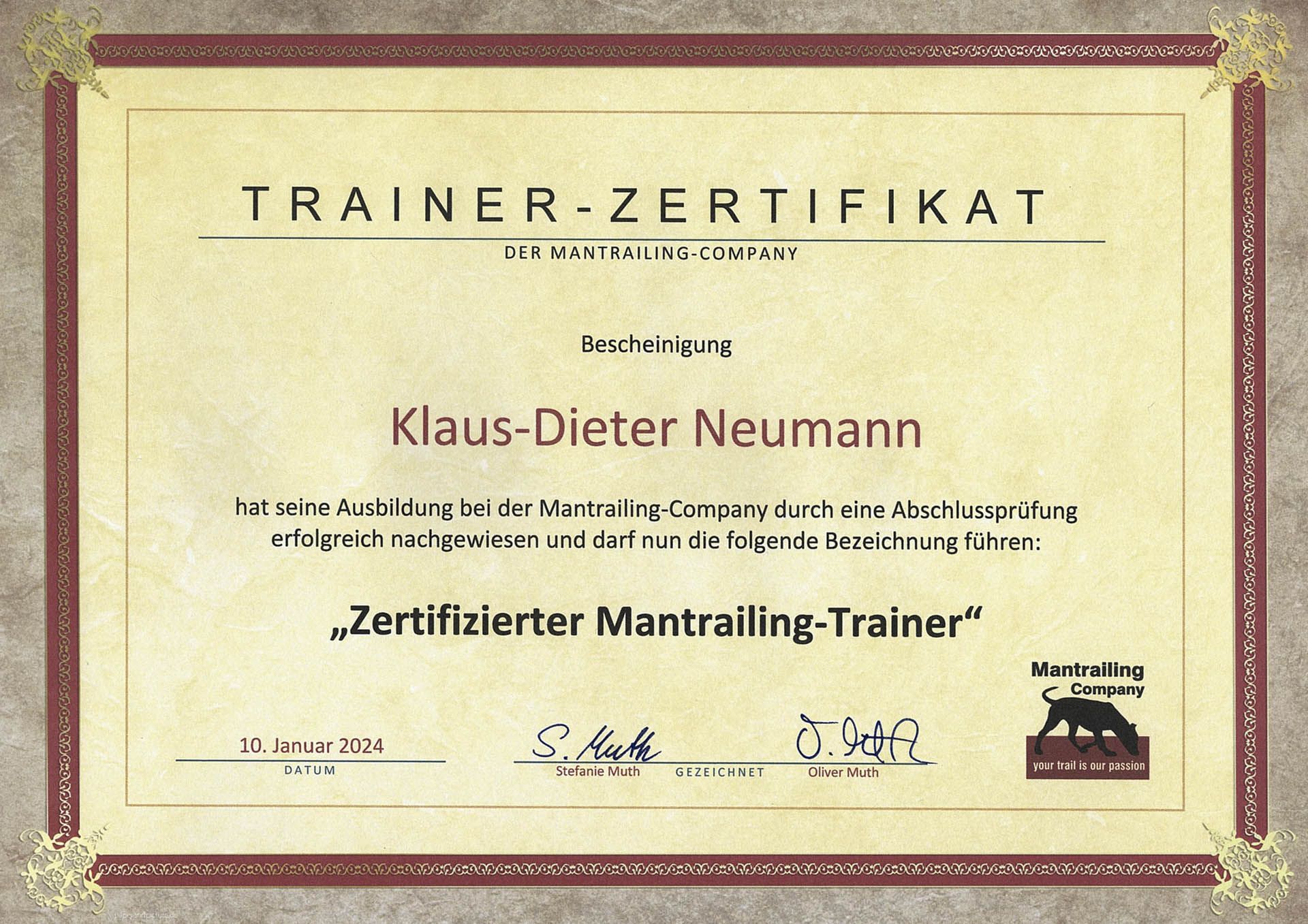 Zertifikat als Mantrailing-Trainer